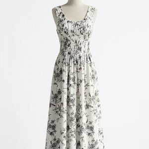 WHBM White House Black Market Floral Ecru Tank Spring Dress w/ pockets